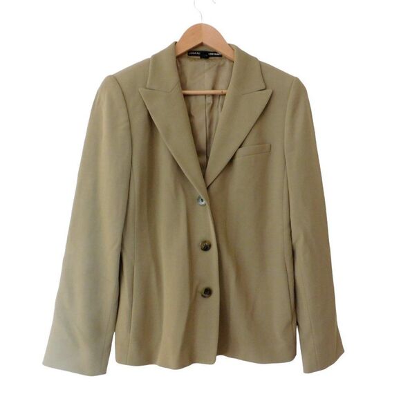 VINTAGE 80S 90S Wool Blend Light Olive Green Womens Blazer Size 10 - Picture 1 of 5